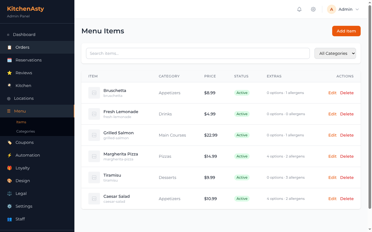 Admin Menu Management